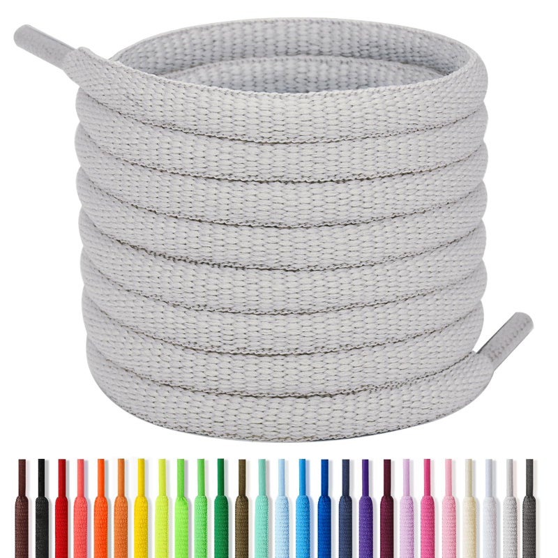 Handshop Half Round Shoelaces 1/4" - Oval Shoe Laces Replacements For Sneakers and Athletic Shoes Sports Light Grey 45.3 inch (115cm) - Image 1
